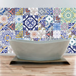 60 Stickers adhésifs carrelages | Sticker Autocollant Carreaux de ciment - Mosaïque carrelage mural salle de bain et cuisine | Carreaux de ciment adhésif mural - azulejos - 15 x 15 cm - 60pièces
