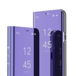 LEMAXELERS Oppo A52 / A72 / A92 Case Oppo A52 Cover,Glitter Mirror Makeup PU Leather Slim Clear View Stand Flip Wallet Bright Kickstand Full Body Protective Case for Oppo A52,Mirror PU Purple