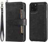 Wallet case in PU leather with card slot for iPhone 15 Pro, Black