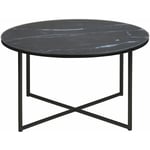 Table basse ronde effet marbre en verre et métal - Longueur 80 Largeur 80 Hauteur 45cm - Noir