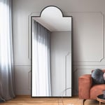 MirrorOutlet The Fenestra - Black Modern Modern Leaner and Wall Mirror 75" X 33" (190CM X 85CM) Silver Mirror Glass with Black Metal Frame with Feature Edge. Landscape or Portrait.