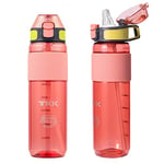 TITIROBA TKK Gourde avec paille 750 ml Bouteille d'eau anti-fuite sans BPA Tritan Spotr Bouteille d'eau pour vélo, camping, yoga, gym, rose 1003