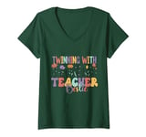 Womens Twinning with my teacher bestie Flower Matching teachers V-Neck T-Shirt