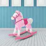HOMCOM Rocking Horse Toy Plush Wood Pony Riding Rocker Neigh Sound Pink