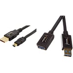 Amazon Basics Rallonge Câble USB 3.0 mâle A vers femelle A 3 m & Câble USB 2.0 mâle A vers mâle mini B 1,8 m
