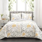 Lush Decor Parure de lit réversible 3 pièces avec Couette et Motif Floral - pour lit Double - Jaune et Gris