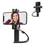 Movo PR-3 Rotating Smartphone Grip Handle Rig with Vertical and Horizonal Positions, Wrist Strap, Tripod Mount, Cold Shoe Mount for Lights and Microphones - for iPhone, Samsung, Google, Android Phones