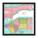 Map Antique 1871 Hardy New York City Fire Departments Reproduction Square Framed Wall Art Print Picture 16X16 Inch