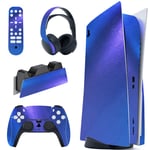 playvital Chrome Purple Blue Glossy Full Set Skin Decal for ps5 Console Disc Edition, Sticker for ps5 Vinyl Decal Cover for ps5 Controller & Charging Station & Headset & Media Remote