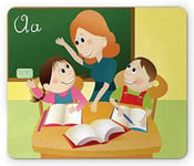 ABC Classroom Mouse Pad, Teacher with Her Students in The Classroom Teaching How to Read Kids Cartoon, Standard Size Rectangle Non-Slip Rubber Mousepad, Multicolor