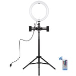 10 inch RGB LED Ring Light with Tripod Stand & Dual Horizontal Phone Clamp Mount, Dimmable RGB LED Selfie Fill Light for Vlogging, Photography, YouTube, Makeup & Live Stream, 44 Keys Remote Control