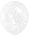 6 stk 30 cm Genomskinliga Ballonger med Vit Konfetti