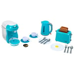 Klein Theo 9598 Bosch Breakfast Set I Blue kitchen accessory set incl. toaster, coffee machine and kettle I With crockery, cutlery and dummy fried egg I Toys for children aged 3 and over