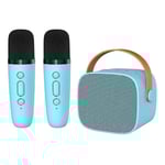 Mini Karaoke-maskin för barn och vuxna, bärbar Bluetooth-karaokespeaker med 2 trådlösa mikrofoner Blå