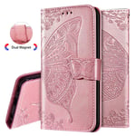 IMEIKONST Huawei P20 Case Elegant Embossed Flower Card Holder Bookstyle wallet PU Leather Durable Magnetic Closure Flip Kickstand Cover for Huawei P20 Butterfly Rose Gold SD