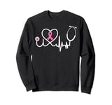Breast Cancer Pink Ribbon Nurse's Stethoscope Heartbeat EKG Sweatshirt