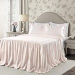 Lush Decor Parure de lit 3 pièces légère à Rayures en coutil Rose poudré de Style Rustique Vintage Chic pour Grand lit en Polyester