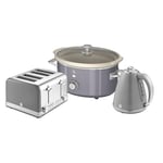 Swan Retro Kitchen Set, 1.5L Fast Boil Kettle & 4 Slice Toaster & 3.5L Slow Cooker, Grey, SK19020GRN, ST19020GRN, SF17021GRN
