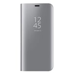 HAOYE Case Suitable for Samsung Galaxy S20, Clear View Standing Case, Mirror Smart Flip Case Cover. Silver