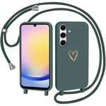 CaseLover Coque avec Cordon pour Samsung Galaxy A25 5G, Coque de Cellulaire Corde Silicone Étui en Motif Coeur avec Réglable Collier Téléphone Chaîne Lanyard Case Housse pour Samsung Galaxy A25, Vert
