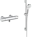hansgrohe Ecostat 1001 CL Thermostatic Shower Mixer, Chrome & Crometta Shower Set 100 Vario with Shower Rail 65 cm
