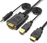Câble HDMI vers VGA avec Audio, 0,9 m entrée HDMI vers Sortie VGA Câble pour Ordinateur Portable, PC, Moniteur, projecteur, HDTV, Chromebook, Raspberry Pi, Roku, Xbox et Plus