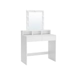 Rootz White Sminkbord med spegel - Sminkbord - Sminkbord - Spånskivakonstruktion - 2 lådor - 3 fack - Upphöjd hylla - Glödlampor - Enkel sminkrutin -