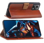 Suncase Flip Case Book Bag Genuine Leather IN Cognac for Xiaomi Poco X5 5G