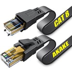 Akake Câble Ethernet Cat 8, 5 m, câble réseau Internet plat haut débit, câble LAN professionnel, 26 AWG, 2000 MHz 40 Gbit/s avec connecteur RJ45 plaqué or, blindé au mur, intérieur et extérieur