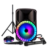 Enceinte KARAOKE 700W sono DJ PARTY Batterie 12" à LED RGB USB/MICRO SD/Bluetooth / RADIO FM/PC + Micro VHF + OVNI Ufo, PIED