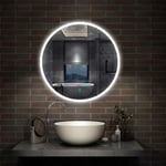 Xinyang 600x600 Decorative Round Bathroom Mirror with LED Lights,Touch Sensor,Cool White LightWall Mounted,IP44-1.5cm