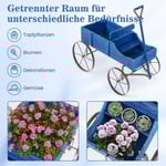 Blomstativ trävagn växtvagn blomstervagn med metallhjul 62 x 34 x 60 cm blå