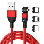 Qinzhijia Câble de Charge Magnétique de 540 Degrés, 3 en 1 Micro USB 10 Pieds de Charge 3A Câble Nylon Tressé Câble de Charge Magnétique Pour Micro USB Type C
