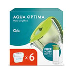 Aqua Optima Oria Carafe Filtrante et 6 Cartouches Filtrantes Evolve+ 30 Jours, Capacité 2,8 litres et Une Bouteille d'eau de 550ml, pour la Réduction des Impuretés, Vert