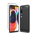 SDTEK Case Compatible with Xiaomi Mi 10 Pro/Mi 10, Full Body Front and Back 360 Protection Carbon Fibre Cover with 3D Tempered Glass Full Screen Protector