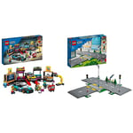 LEGO 60389 City Custom Car Garage Toy Set with 2 Customisable Cars, Mechanic Workshop & 60304 City Road Plates Building Toys, Set with Traffic Lights, Trees & Glow in the Dark Bricks