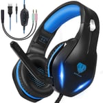 Stereo Gaming Headset with Microphone for PS5 PS4,Switch,Xbox One,Laptops,PC,Phones, Noise Cancelling Over Ear Headphone with Mic & LED Light, 50mm Drivers, 3.5mm Audio Jacks (Black Blue)