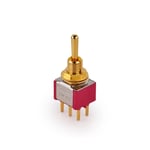 MEC Mini Toggle Switch, Long, Print ON/ON/ON, DPDT - Gold