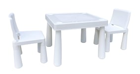 HomeStoreDirect Children's White Plastic Table And 2 Chairs Set For Indoor Or Outdoor Use