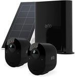 Arlo Ultra 2 Wireless Outdoor Home Security Camera, CCTV, 2 Camera System and FREE Arlo Solar Panel Charger bundle - Black, With 90-day FREE trial Arlo Secure Plan