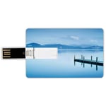 4G USB Flash Drives Credit Card Shape Summer Memory Stick Bank Card Style Wooden Pier Jetty Lake Sky Reflection on Water Serene Tranquil Summer View Print,Light Blue Waterproof Pen Thumb Lovely Jump