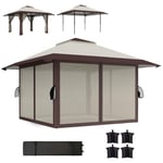 Gazebo 4x4m Vattentät Höjdjusterbar Pop-up Vikbar Gazebo med Mesh Väggar UV 50+ Hopfällbart Partytält Trädgårdstält med Bärväska