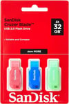 SanDisk 32GB Cruzer Blade USB Flash 32 GB, 3count(Pack of 1), Blue/Pink/Green 