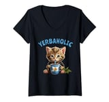 Womens Yerba Mate Cat Yerbaholic V-Neck T-Shirt