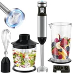 Hand Blender, Stick Blender 1000W with Stepless Speed - 4 in 1 Immersion Blenders with 4 Sharp Blades, Chopper, 700ml Mixing Beaker, Whisk, BPA Free Food Processor for Smoothies, Sauces, Baby Food