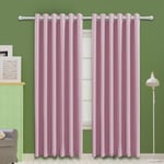 MOOORE Pink Bedroom Blackout Curtains, Eyelet Ring Top Thermal Insulated Soft Window Darkening Panel for Kitchen | Living Room | Nursery Decoration 90 X 90 Inch Drop Pink 2 Panels
