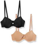Amazon Essentials Soutien-Gorge en Microfibre Demi Bonnets à Bretelles Réglables - Couleurs abandonnées Femme, Lot de 2, Fauve, 95C