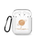 Tirita Personalised Case Compatible with AirPods 1st & 2nd generation Support Wireless Charging with Carabiner, Front LED Visible [15- Golden Moon]