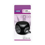 3 Way Power Cube Socket with 3 USB Ports & 1.4M Electric Extension Lead - black