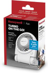 Honeywell Small Turbo Battery/USB Portable Adjustable Foldable Desktop Fan White